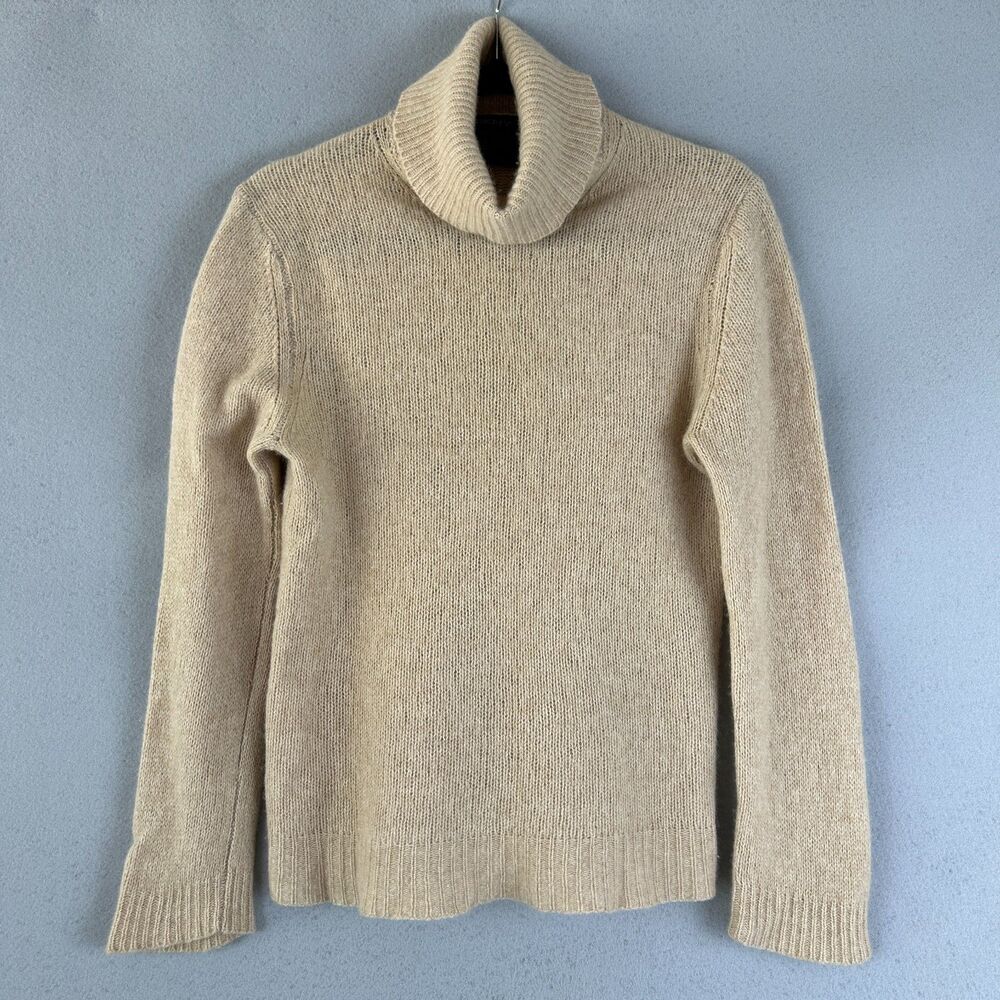DKNY Womens Medium Wool Cashmere Silk Turtleneck Sweater Tan Nude Chunky Knit